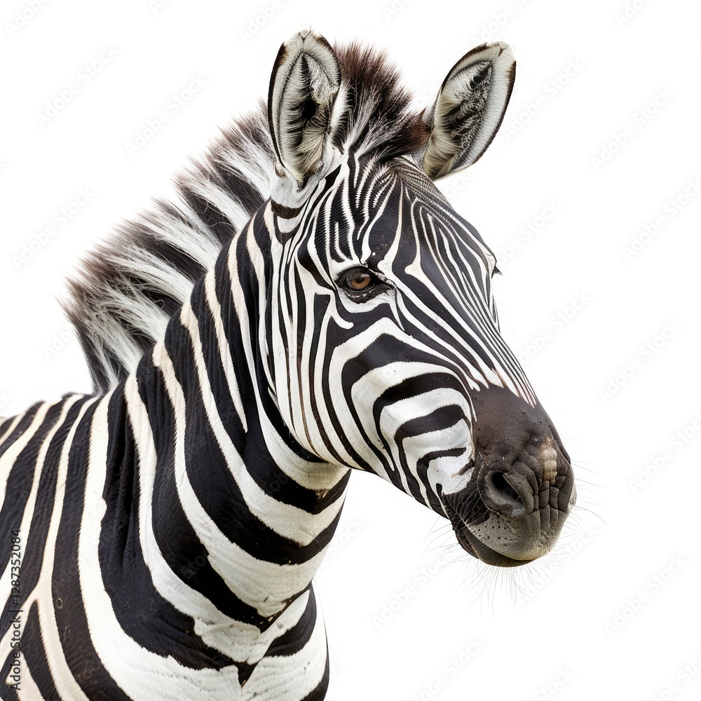 High Quality Visual of a Photo Zebra, Isolated on a White Background High Quality Visual of a Photo Zebra, Isolated on a White Background