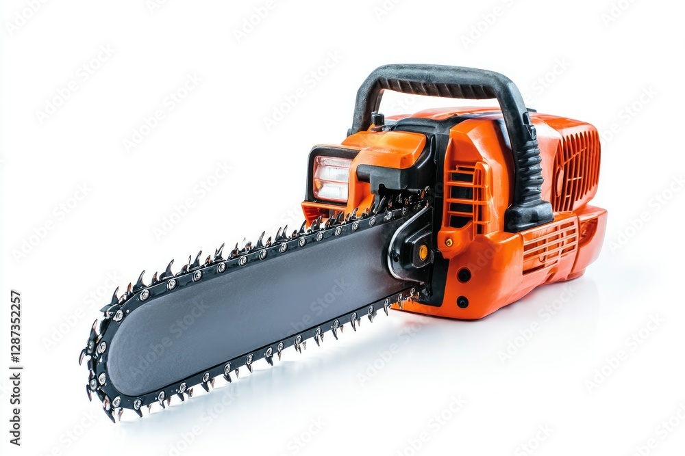 Pixel Perfect Image of Gasoline Chainsaw Isolated on White Background Pixel Perfect Image of Gasoline Chainsaw Isolated on White Background