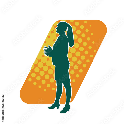 Silhouette of a secretary or female office worker wearing formal business suit.