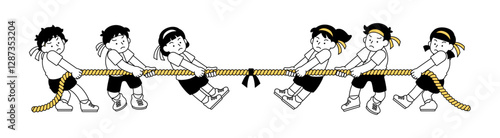 綱引きのベクターイラスト 運動会 体育の授業 シンプル かわいい 小学校 中学校