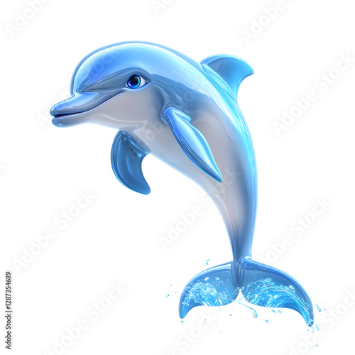 Wallpaper Mural Fluffy 3D Cartoon Dolphin with Glowing Blue Highlights Isolated on Transparent Background Torontodigital.ca
