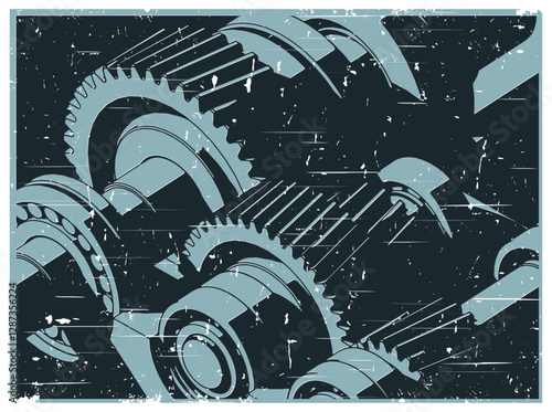 Gears mechanisms close-up retro poster