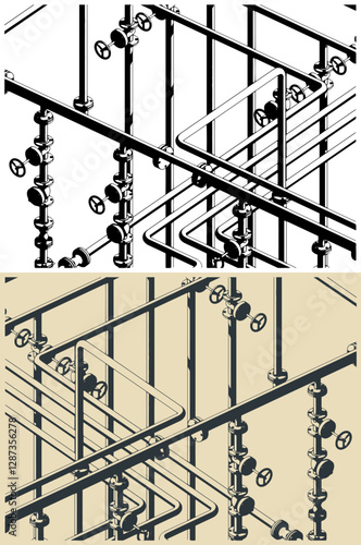 Industrial pipes and valves illustrations