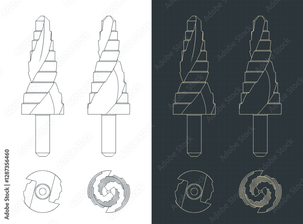 Stepped drill bit blueprints Stepped drill bit blueprints