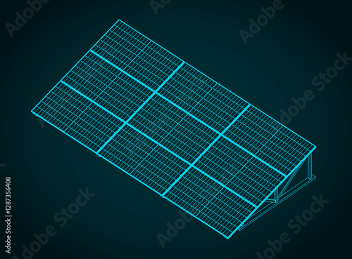 Stationary solar panels isometric blueprint