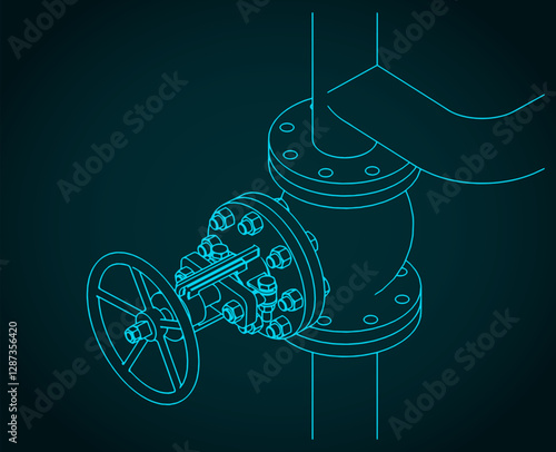 Steam globe valve isometric blueprint