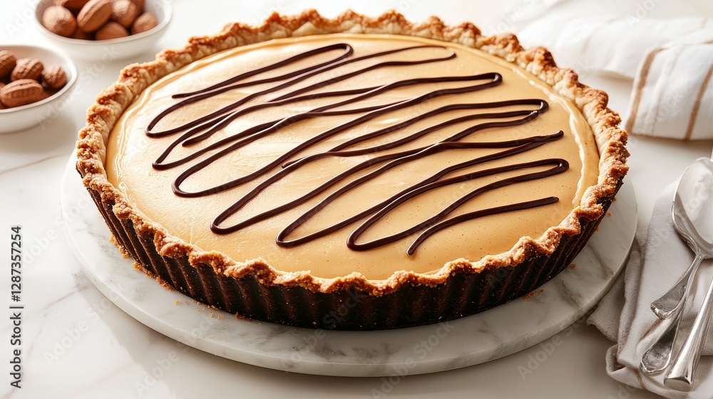 Baking a caramel cream cheese pie at the bakery cozy kitchen setting delicious dessert concept Baking a caramel cream cheese pie at the bakery cozy kitchen setting delicious dessert concept