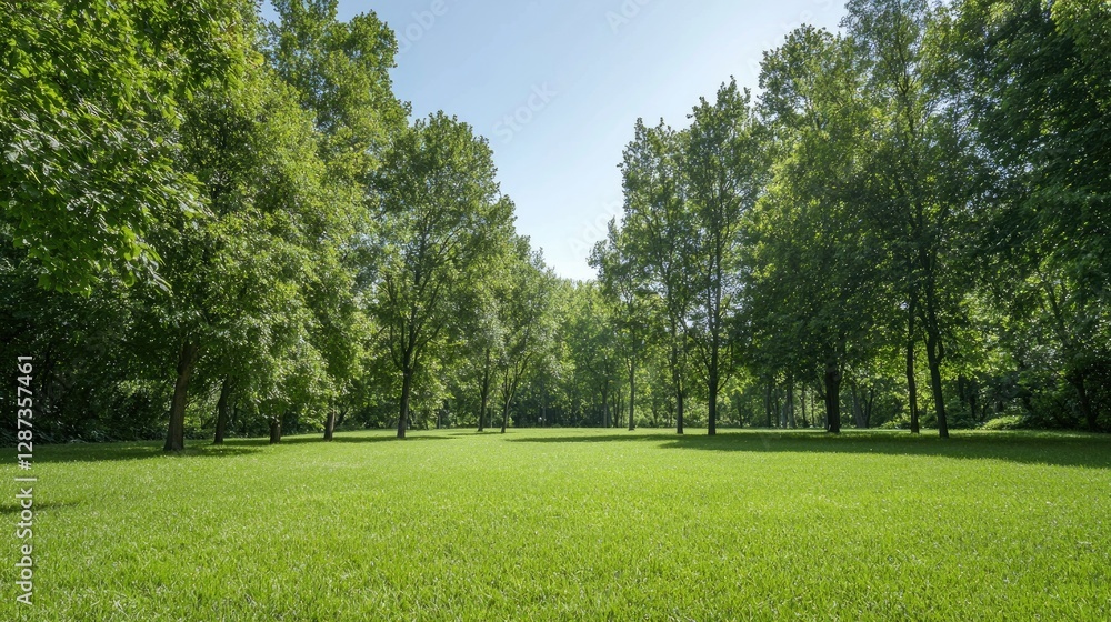 Sunny park with green trees and grass. Wide open space. Perfect for relaxing or walks. Could be used in articles or ads about nature Sunny park with green trees and grass. Wide open space. Perfect for relaxing or walks. Could be used in articles or ads about nature