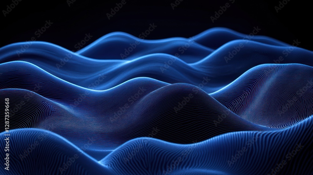 Obraz premium Abstract Blue Waveforms: A Digital Landscape of Serene Undulations