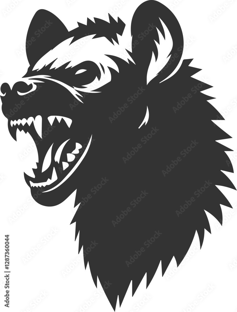 Fototapeta premium A hyena baring its teeth, in a menacing snarl animal silhouette vector