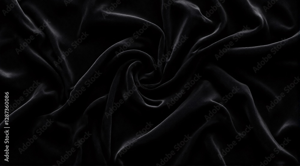 Fototapeta premium Black velvet fabric with a soft, plush texture, deep folds, and elegant highlights in a luxurious close-up.