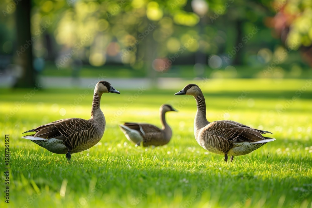 High Resolution Visual of Side Viewgeese on the Grass High Resolution Visual of Side Viewgeese on the Grass