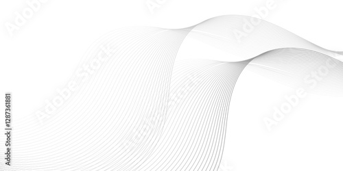 Abstract digital smooth white and grey curve wavy lines wave graphic thin white background design.