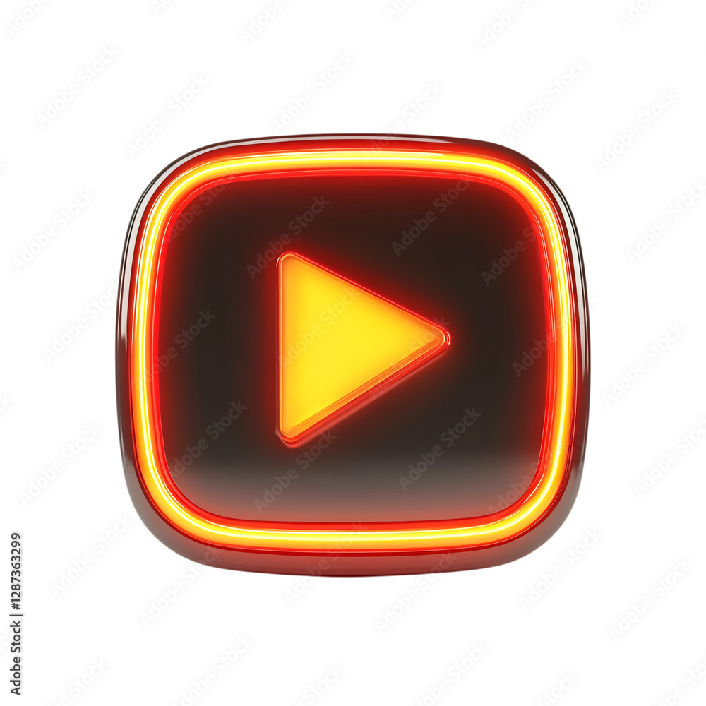 Glowing YouTube Play Button Icon with Red and Yellow Isolated on Transparent Background Glowing YouTube Play Button Icon with Red and Yellow Isolated on Transparent Background