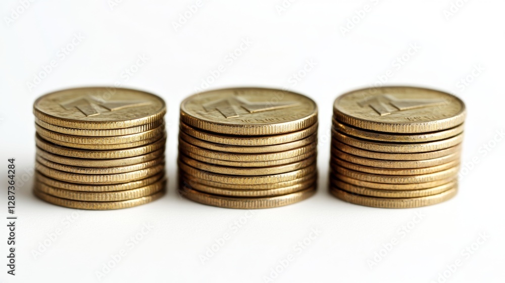 Rising wealth three stacks of coins with upward growth financial landscape image series prosperity concept Rising wealth three stacks of coins with upward growth financial landscape image series prosperity concept