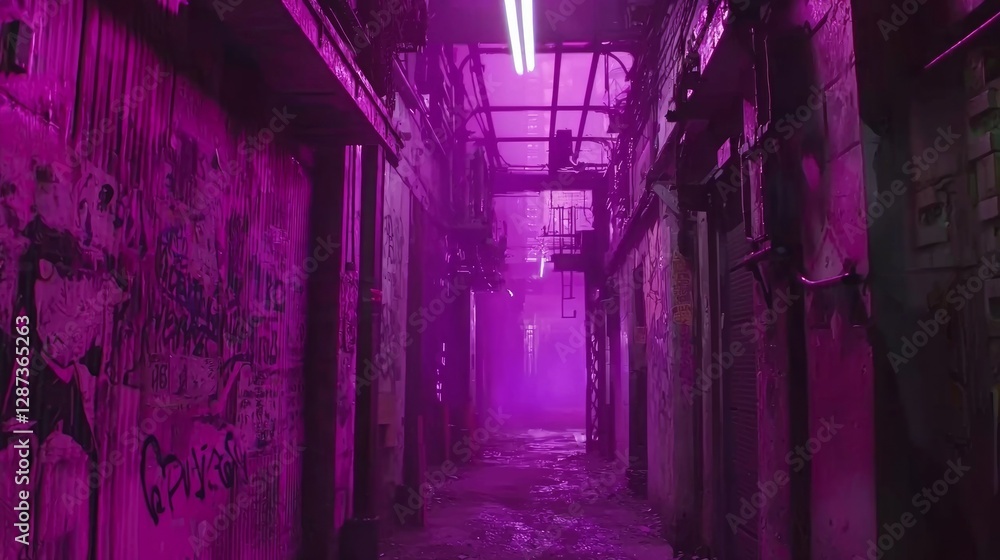 Massive Neon Alleyway Illuminated by Vibrant Purple Lights Massive Neon Alleyway Illuminated by Vibrant Purple Lights