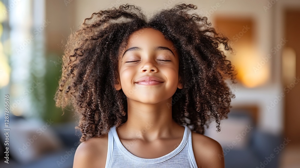 Child with closed eyes, relaxed expression. Home interior. Stock photo Child with closed eyes, relaxed expression. Home interior. Stock photo