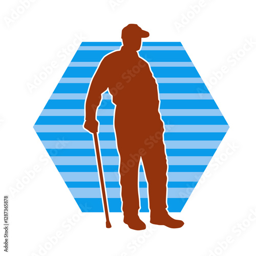 Silhouette of an elderly man standing with walking cane.