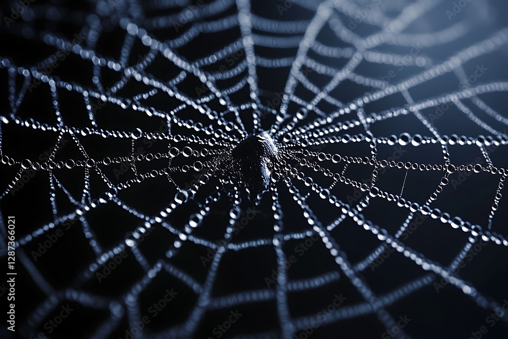Obraz premium Dewdrop Spiderweb Night