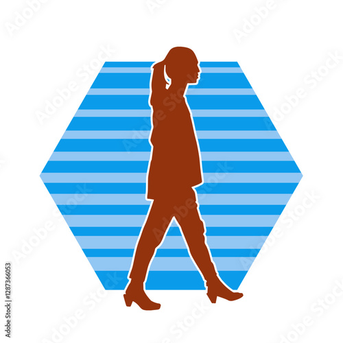 Silhouette of a secretary or female office worker wearing formal business suit.