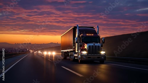 Wallpaper Mural Sunset Highway Truck - Transportation on the Road at Dusk Torontodigital.ca