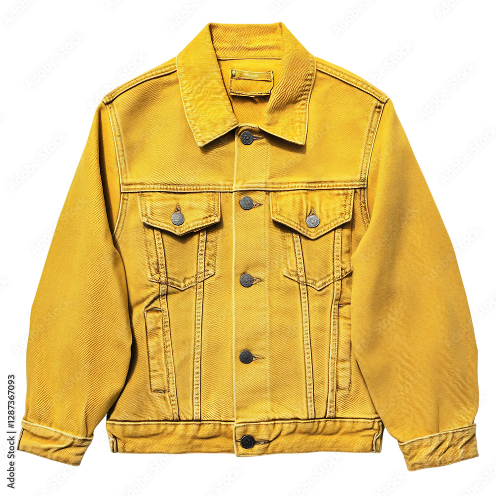 Naklejka premium Yellow Denim Jacket with Button Closure Isolated on Transparent Background