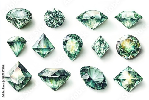 Green Gemstones: A Watercolor Collection of Sparkling Jewels