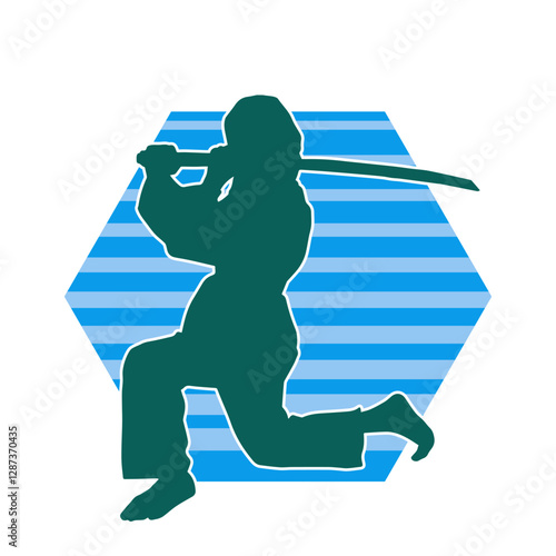 Silhouette of a female fighter carrying sword weapon. Silhouette of a woman warrior with her sword weapon.