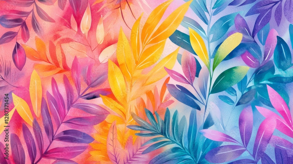 Create tropical foliage pattern watercolor art vibrant nature artistic space close-up perfect for home decor Create tropical foliage pattern watercolor art vibrant nature artistic space close-up perfect for home decor