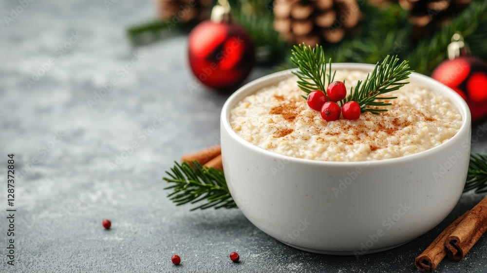 Cozy Holiday Oatmeal in a Bowl with Cinnamon and Fresh Garnish Cozy Holiday Oatmeal in a Bowl with Cinnamon and Fresh Garnish