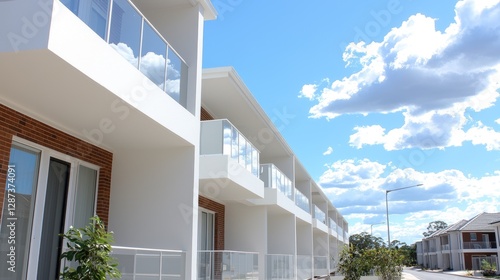 Modern Row Houses Under Sunny Sky. Ideal for Housing Stock Photo photo