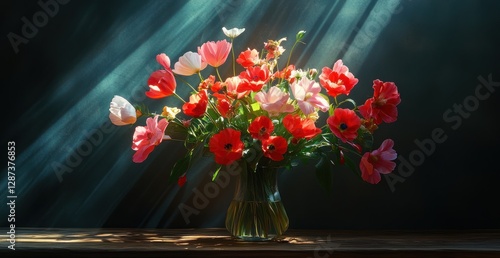 Radiant Poppies: A Still Life of Vibrant Blooms in Sunlight