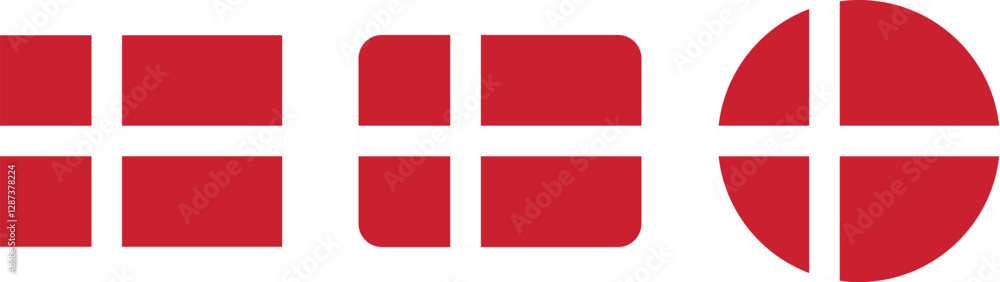 Simple Illustration of the Danish Flag in Different Shapes Simple Illustration of the Danish Flag in Different Shapes