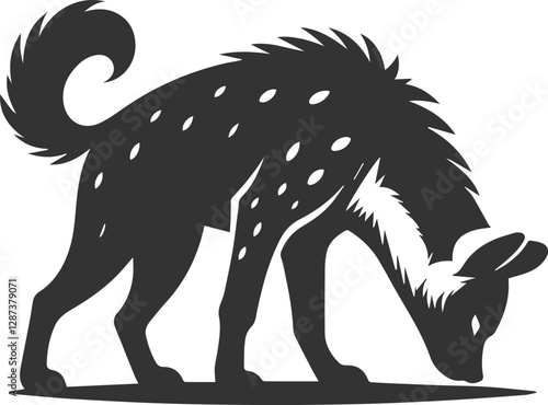 A hyena sniffing the ground, searching for a scent animal silhouette vector
