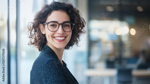 The charm and strength of women in the modern workplace. Her smile and confid...