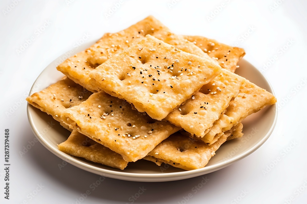 Tasty crackers with sesame seeds isolated on white background. Tasty crackers with sesame seeds isolated on white background.