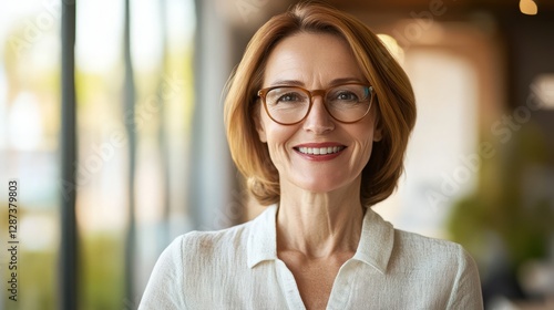 The charm and strength of women in the modern workplace. Her smile and confid...