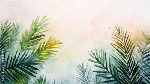 Creating a vibrant watercolor painting of lush green palm leaves nature art studio close-up aesthetic beauty