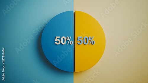 A half yellow and blue pie chart indicating an equal split