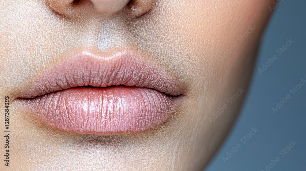 Fototapeta premium Close Up Shimmering Glitter Makeup on Woman's Lips Gray Background