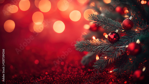 Wallpaper Mural A Merry Christmas card design with a glowing tree and sparkling bokeh lights against red canvas Torontodigital.ca