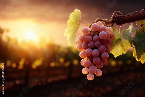Ripe Grapes on Vine at Sunset in Vineyard: Autumn Harvest Serenity