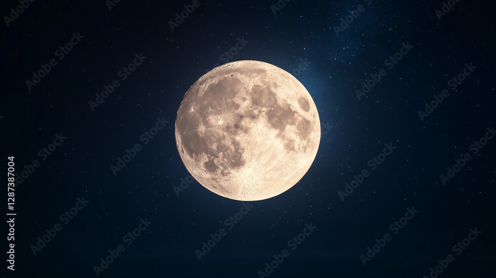 Luminous full moon in starlit night sky with twilight horizon with copy space Luminous full moon in starlit night sky with twilight horizon with copy space