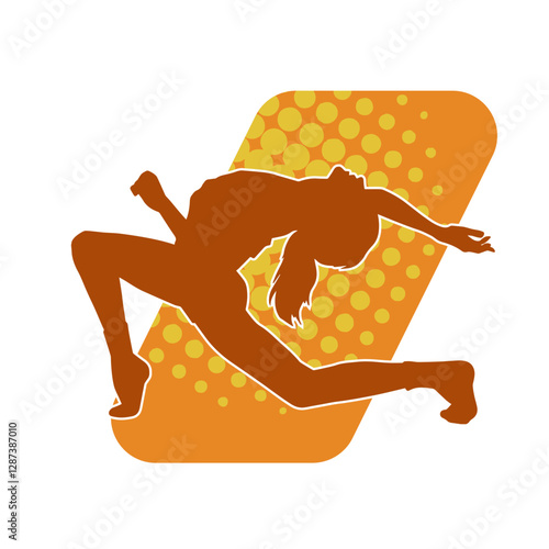 Silhouette of a female ballet dancer in action pose. Silhouette of ballerina dynamic gesture.