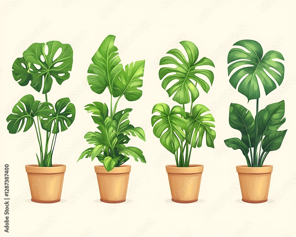 Fototapeta premium Indoor Monstera Plants Illustration