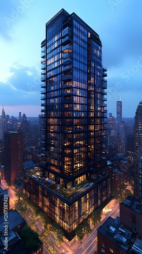 Night Cityscape Modern Building 3D Illustration