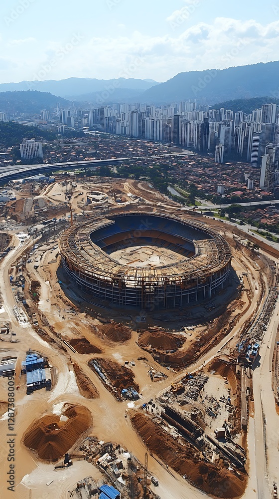 Fototapeta premium Stadium Construction, Aerial View