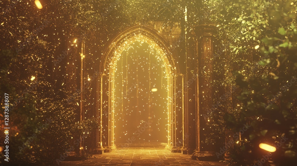 Obraz premium Towering Archway Bathed in Warm Twilight Glow Surrounded by Nature