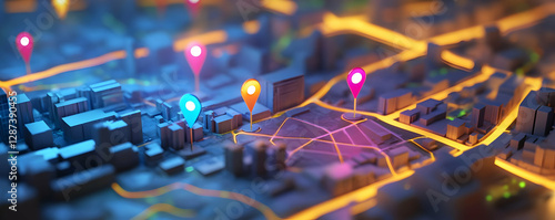 Wallpaper Mural 3D City Map Illustration with Location Pins Torontodigital.ca