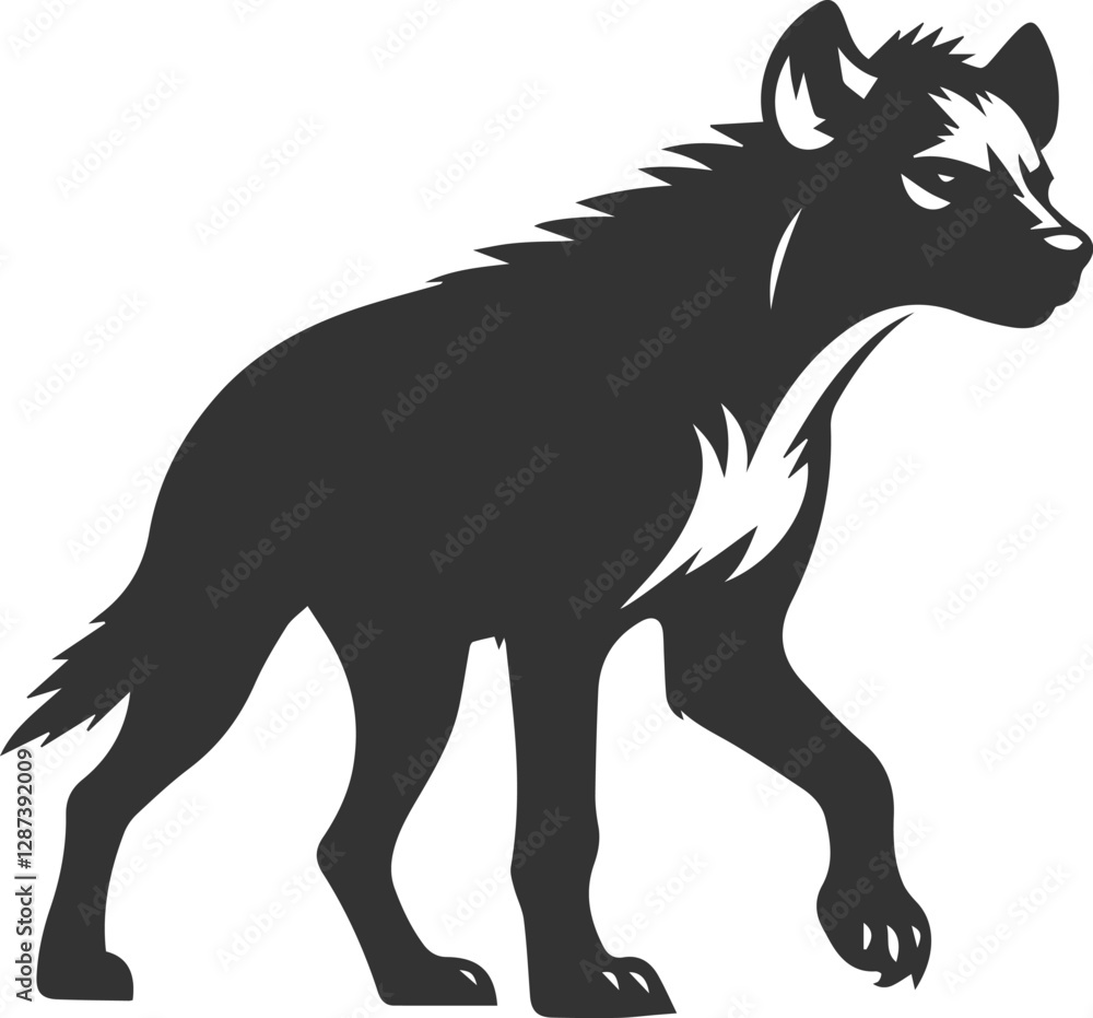 A hyena walking with a confident, proud stride animal silhouette vector A hyena walking with a confident, proud stride animal silhouette vector